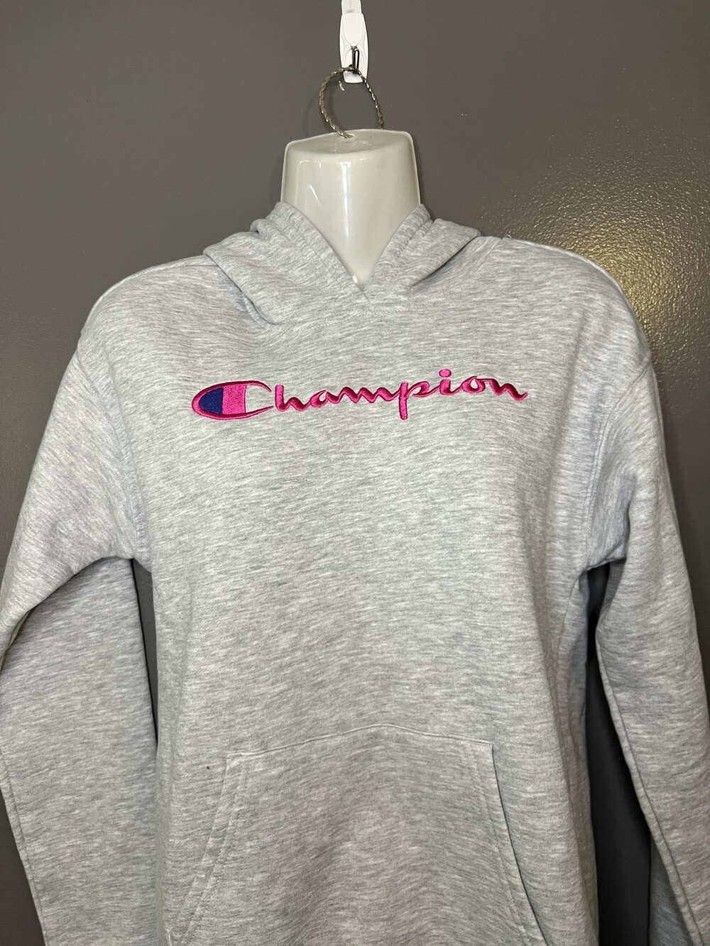 Champion Hoodie Girls XL 16 Gray Fleece Pullover Embroidered Logo Sweatshirt